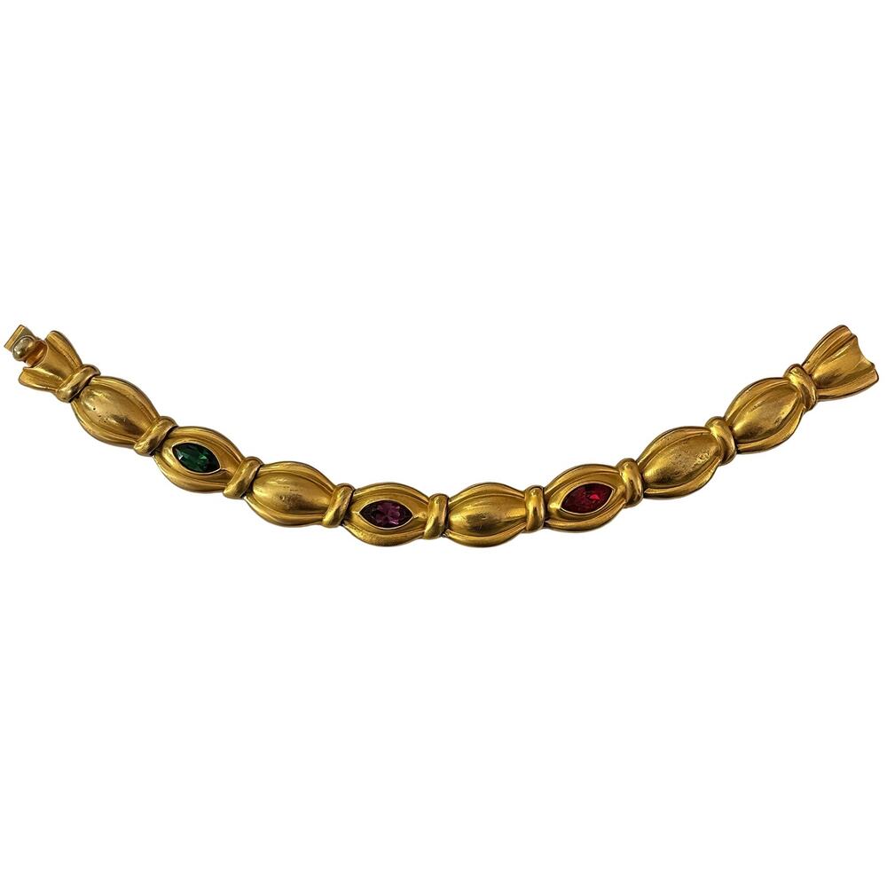 Vintage Swarovski Gold Jewel Tone Crystal Link Bracelet Swan Logo